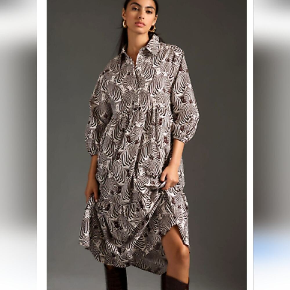 Anthropologie Maeve Bettina Tiered Shirt Dress in a zebra print XS
